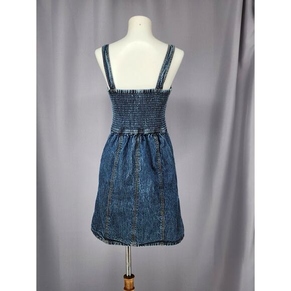 Japan Dress Womens Small Blue Cotton Denim Micro Mini Sweatheart Neckline Y2K - Picture 3 of 10